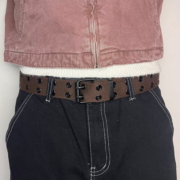 2000s round studded fur tactical brown grunge belt - Picture 2 of 7